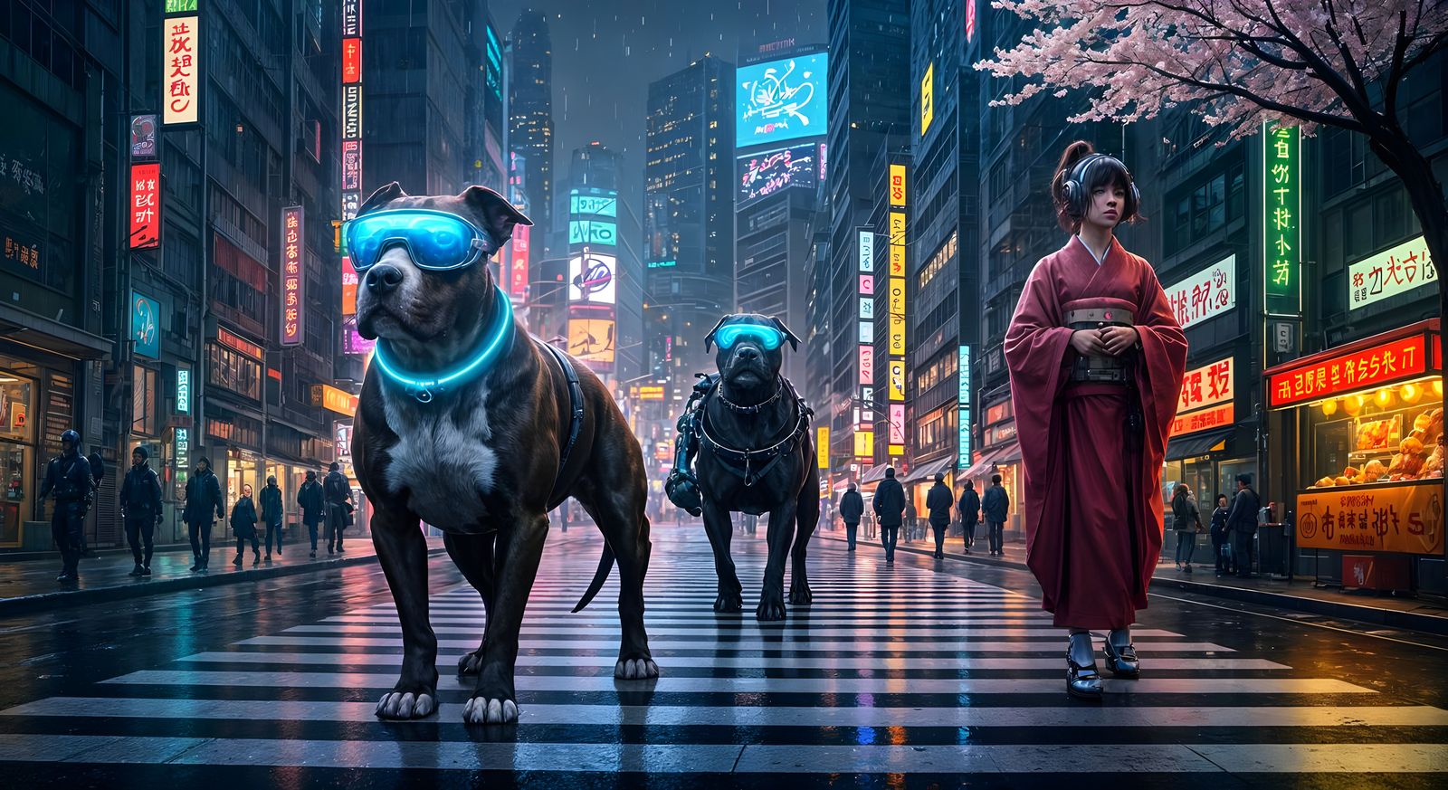 Cyberpunk Dogs Explore Neon Tokyo