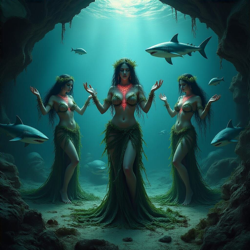 Ethereal Sirens Perform Ritual in Underwater Grotto