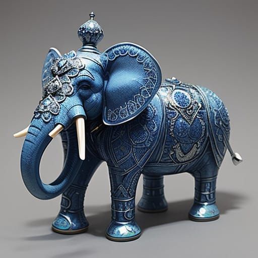 Blue Glass Elephant in Filigree Style