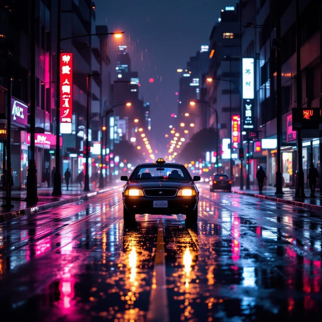 Neon Noir: Deserted Cityscape in Cinematic Style