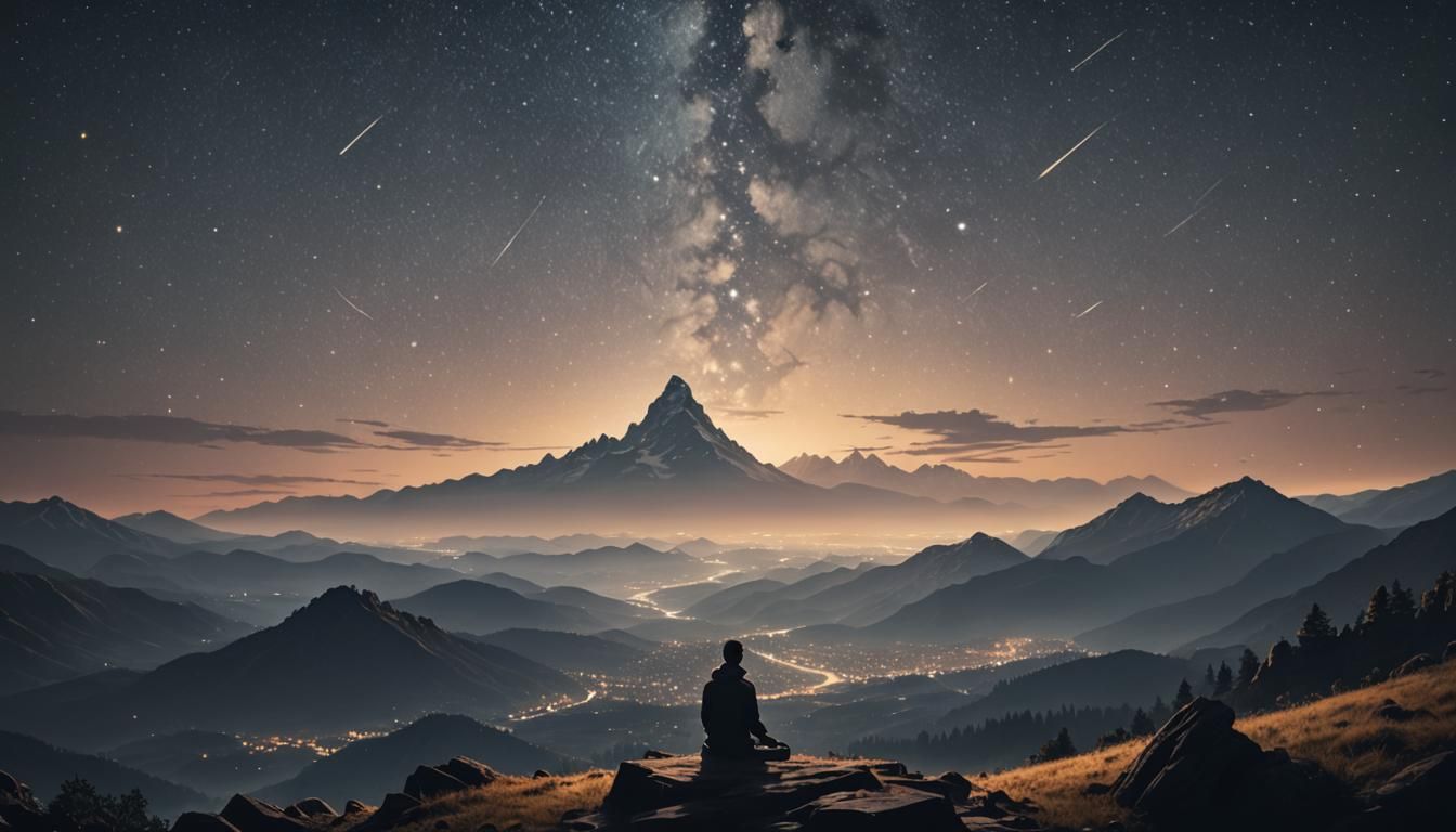 Mountains, Starry Night, and DJ in Digital Painting