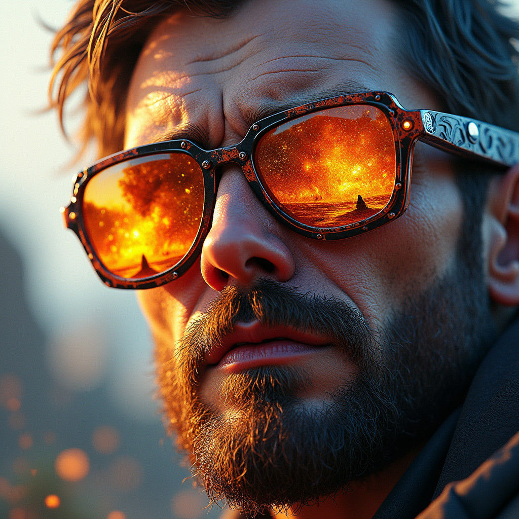 Man with Futuristic Shades Reflecting Magical Energy