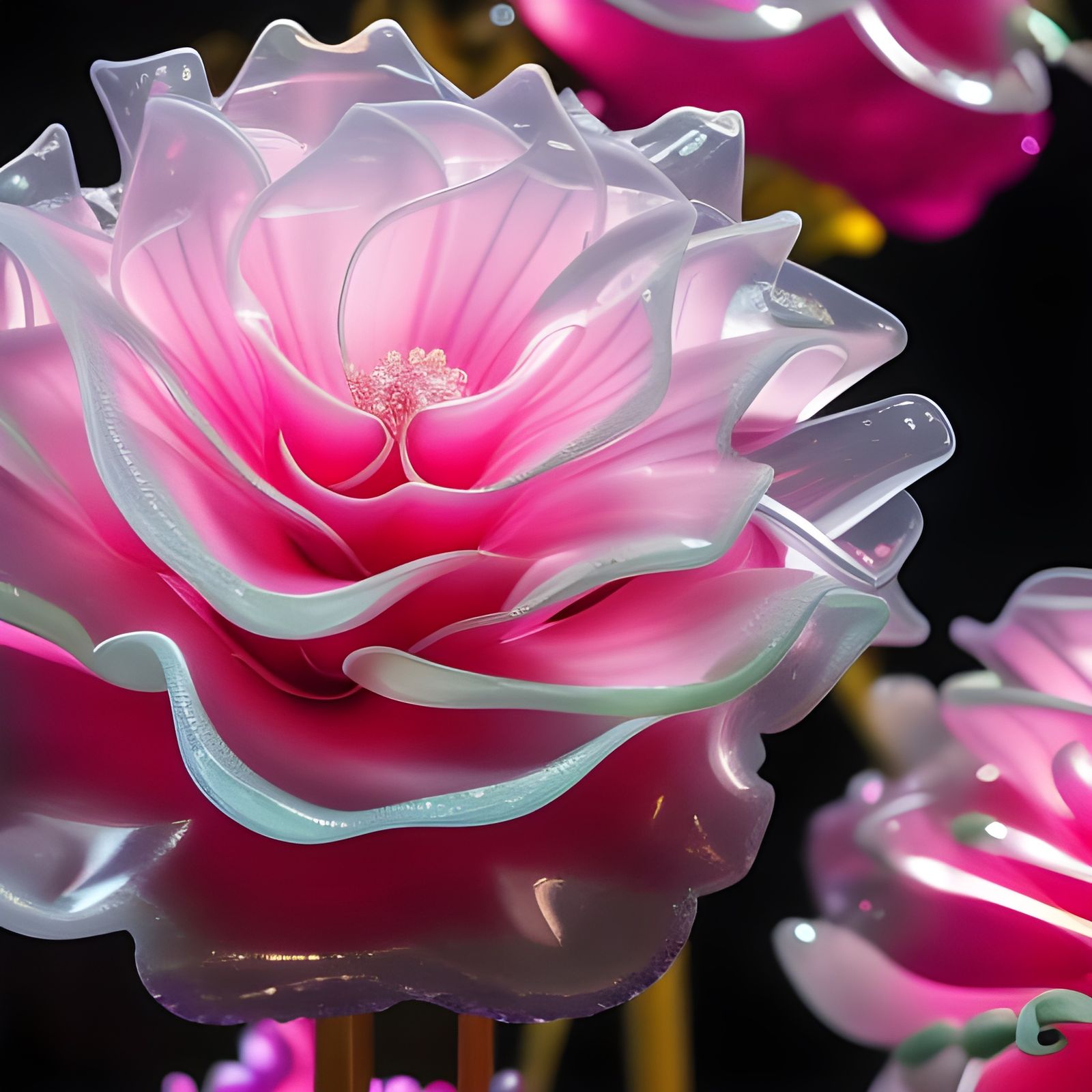 Luminescent Crystal Carnation Flower in Chihuly Style