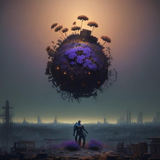 Robot's Last Flower: Glitch Art Amidst Ruins