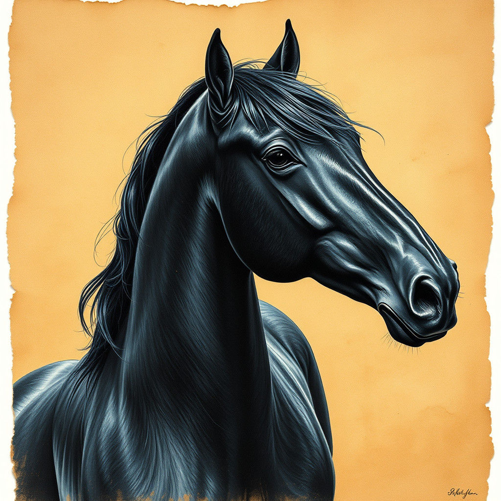 Majestic Black Horse Charcoal Drawing