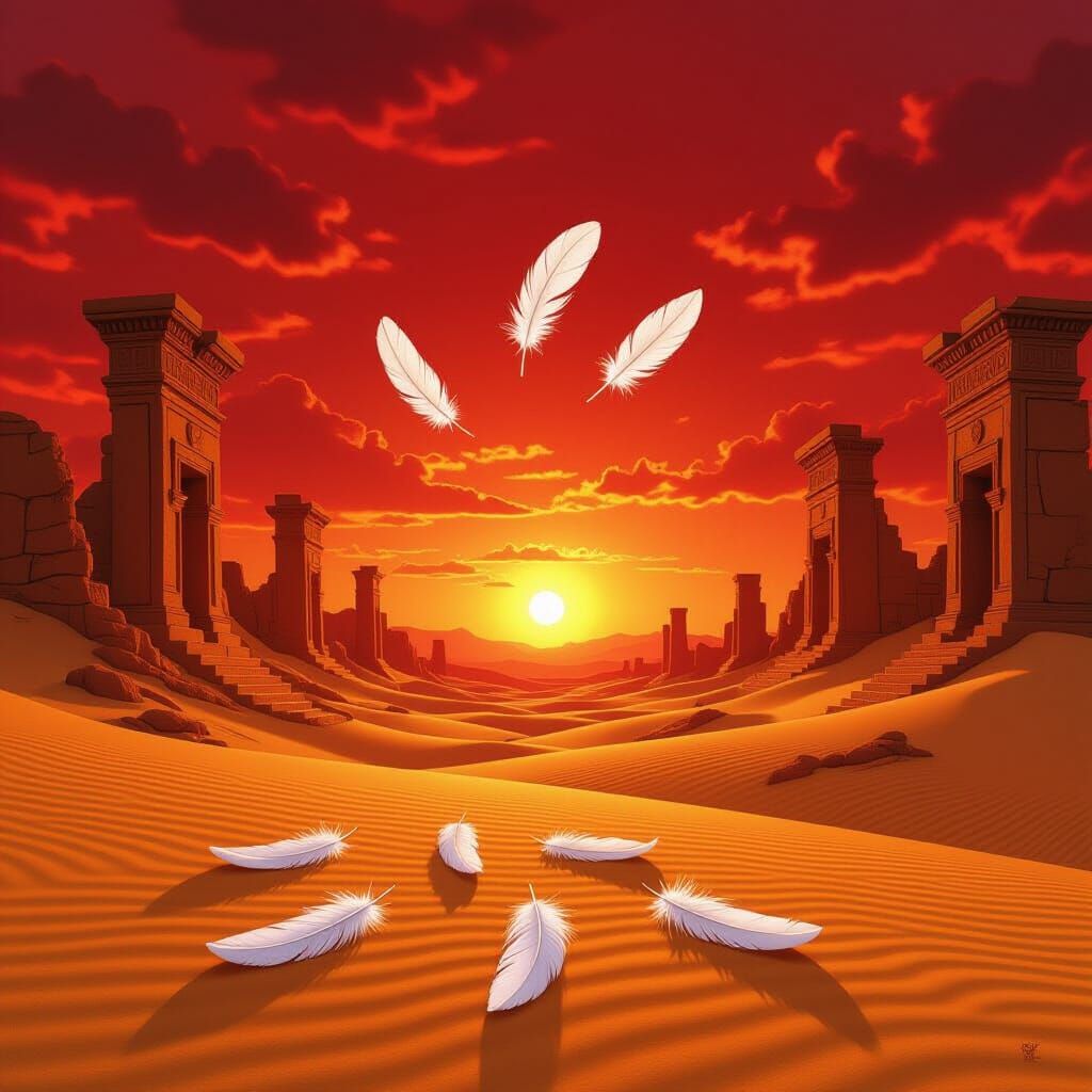 Mystical Clay Land with Ancient Ruins at Sunset