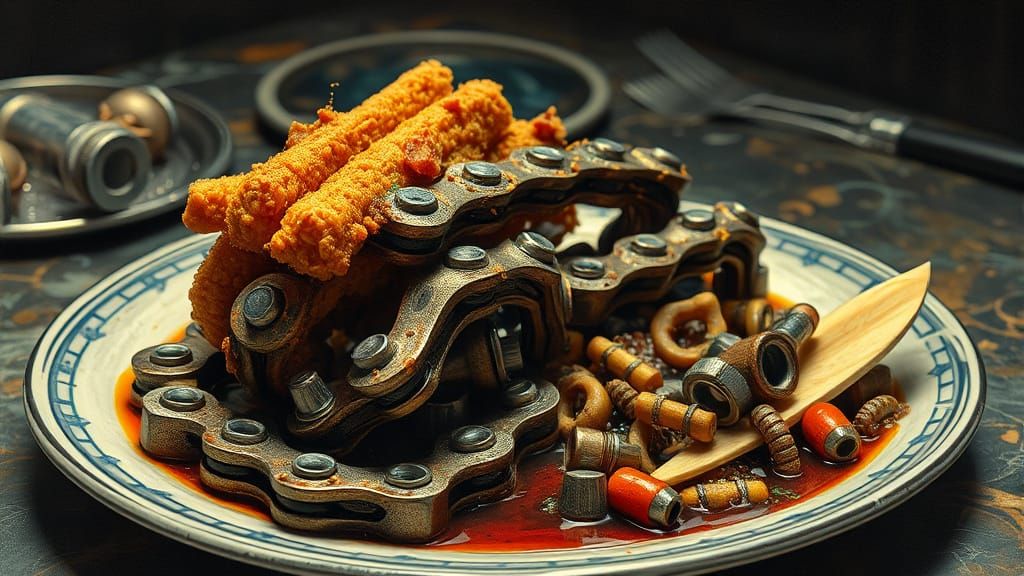 Surreal Deep Fried Bicycle Chain Dish