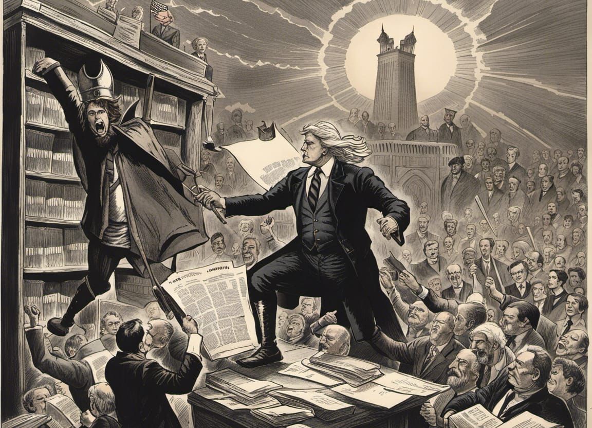 Valiant Knight Cartoon Confronts Towering Obstacle