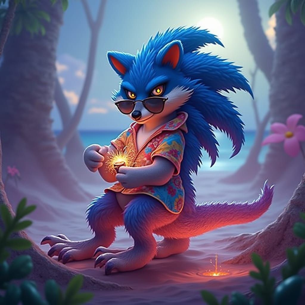 Kangaraccoon Enjoys Cancun Sunset in Vibrant Style