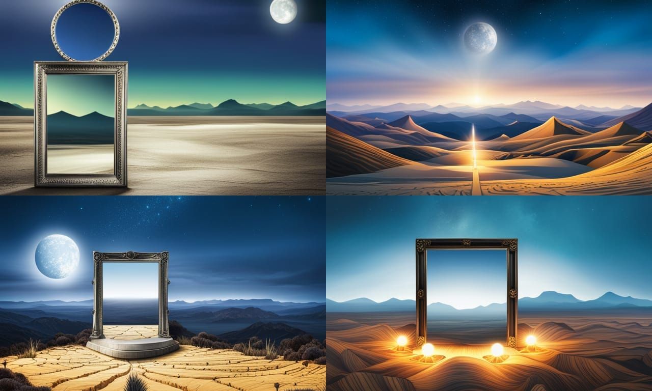 Ornate Mirror Reflecting a Barren Fantasy Landscape