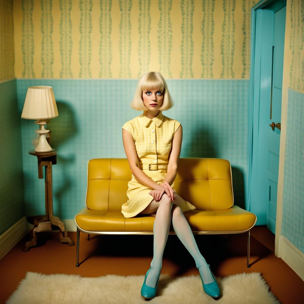 1960s Fashion Photo of a Girl in Yellow Minidress