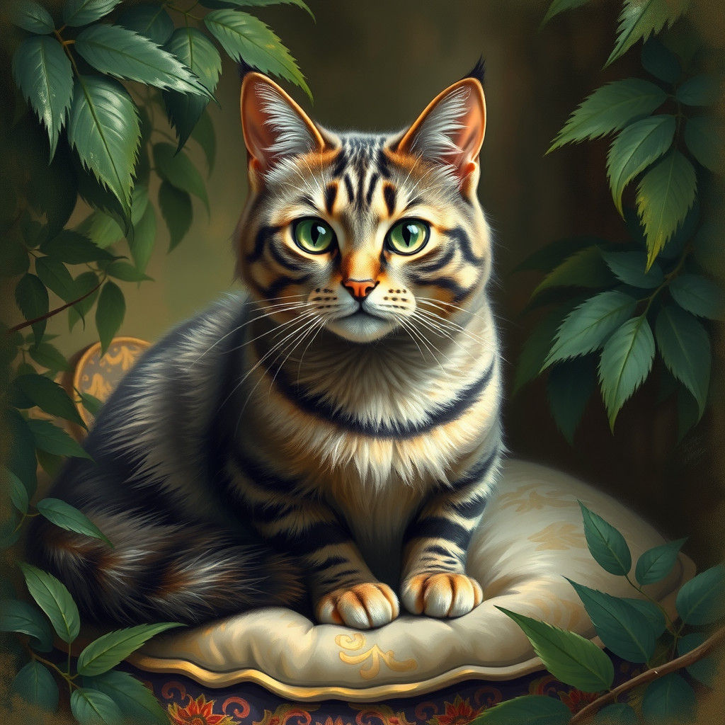 Majestic Cat Portrait in Romantic Style