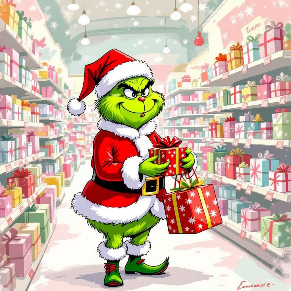 The Grinch Shops for Christmas in Pastel Colors