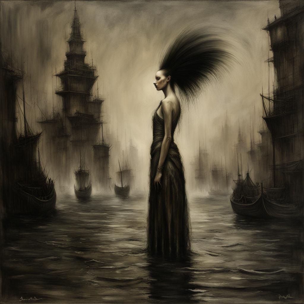 Surreal Sea Hag in a Dramatic Style