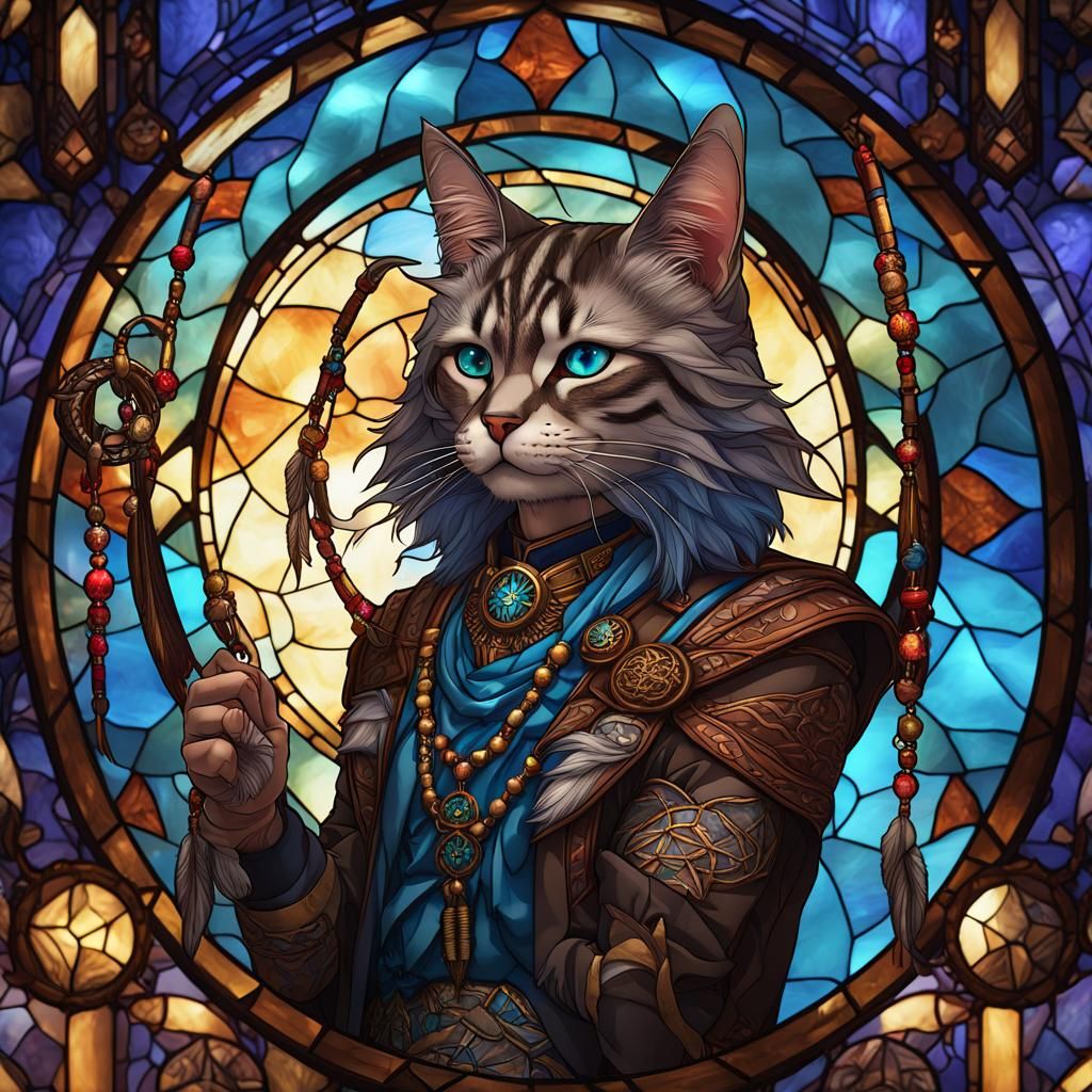 Dreamcatcher: Stained Glass Asian Prince with Cat Ears