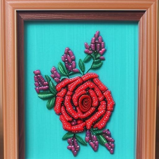 Framed Cedar Roses: Beaded and Dotted Art