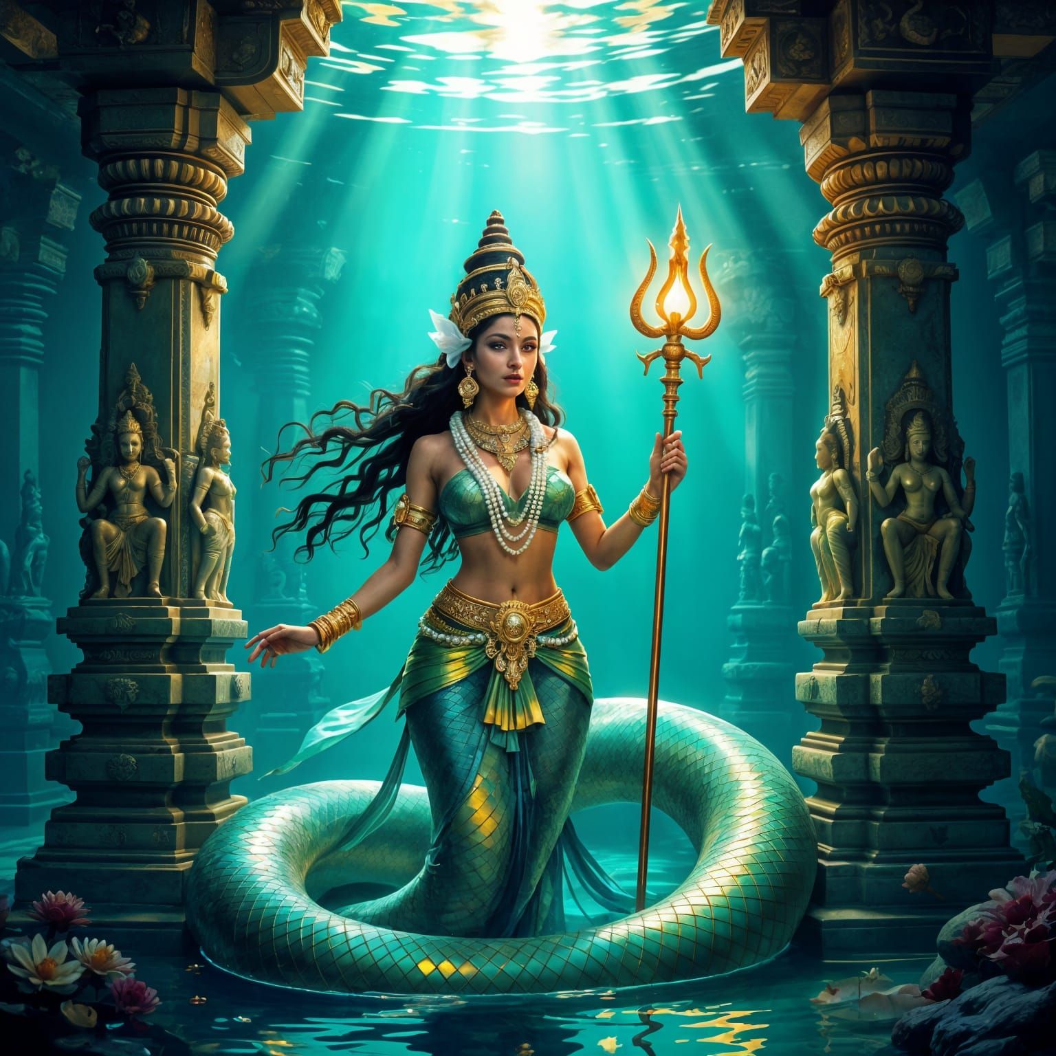 Majestic Naga Priestess in Sunken Hindu Temple