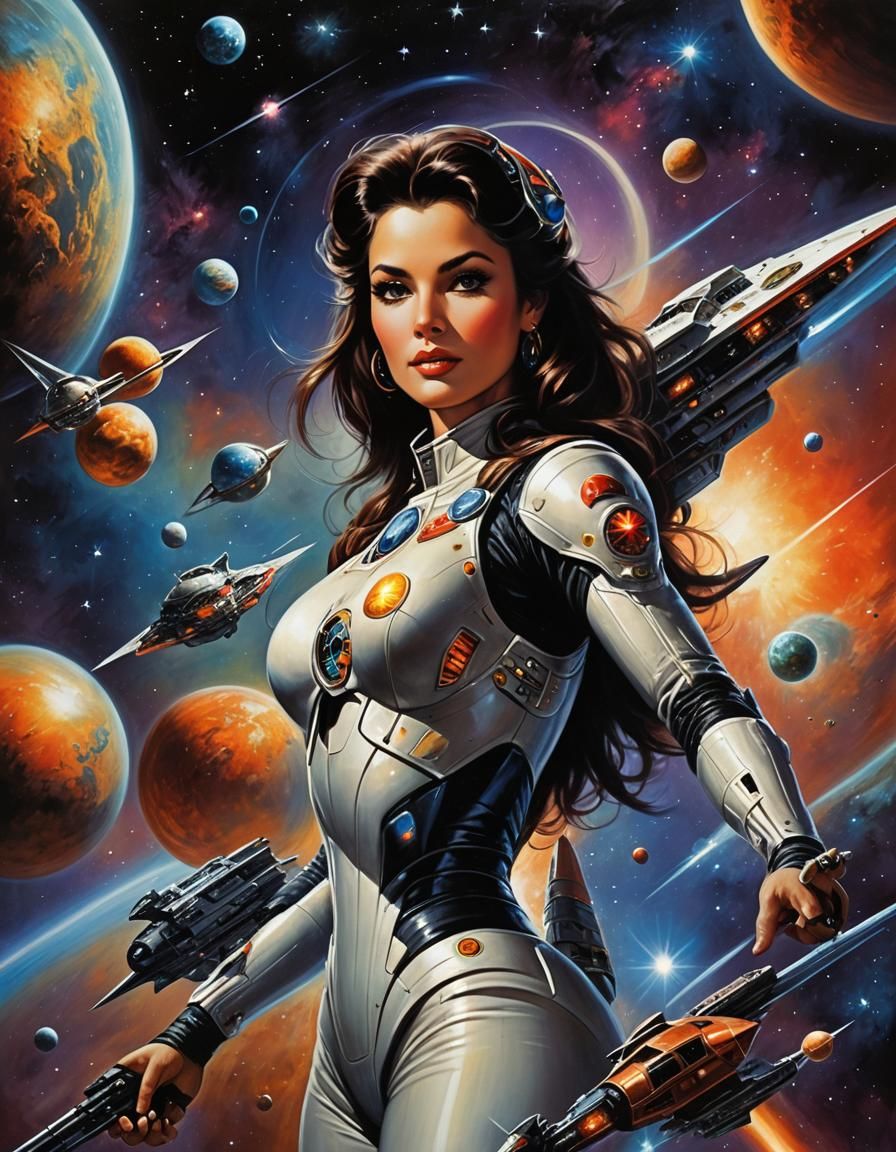 Spaceship in Deep Space Movie Poster Style