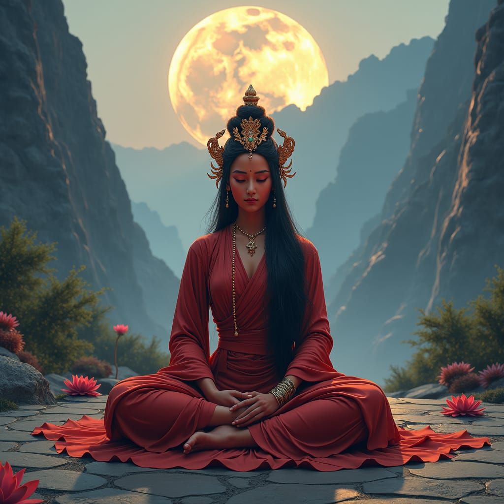 Red Tara: Buddhist Goddess in Digital Matte Painting
