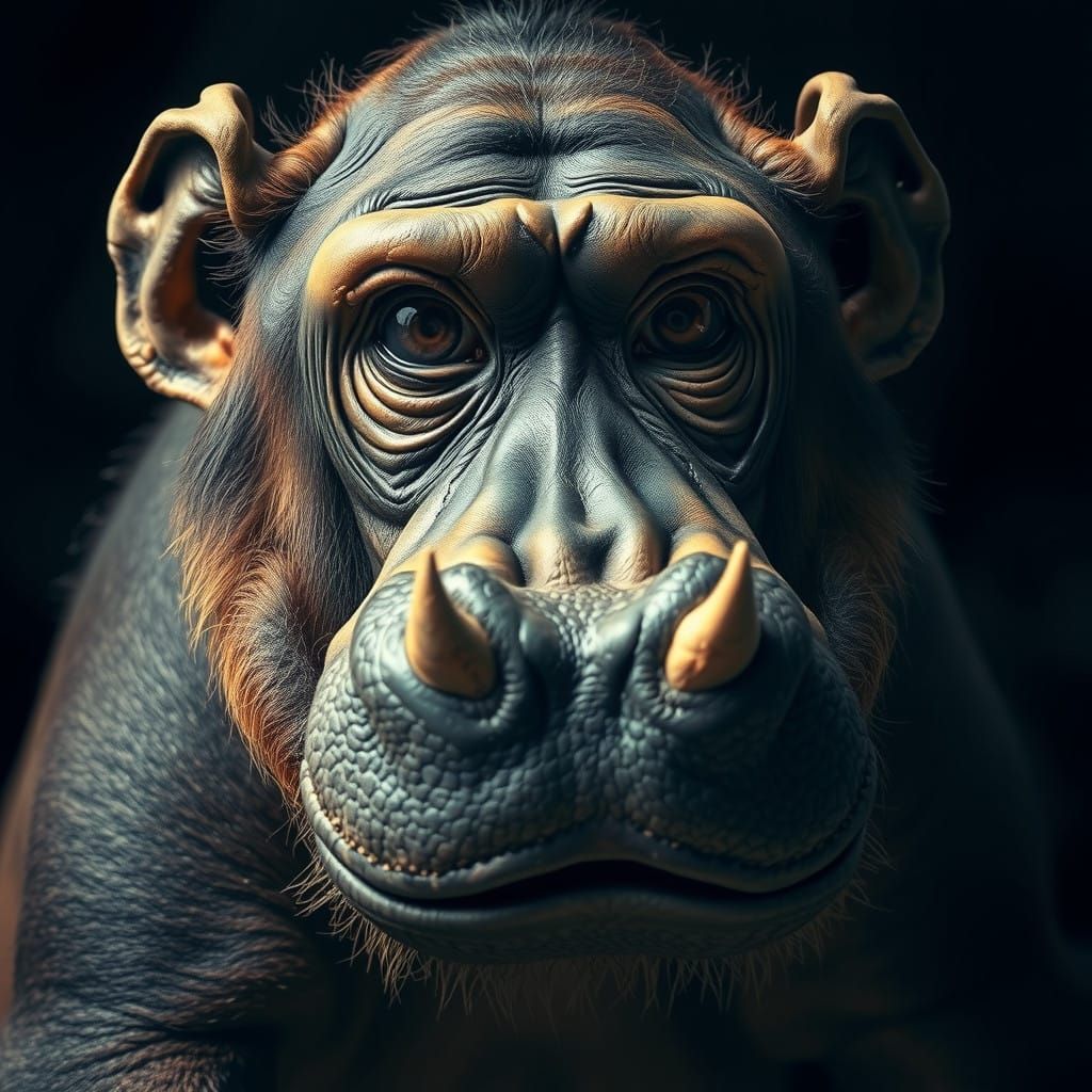 Primate Hippopotamus in Hyperrealistic Portrait