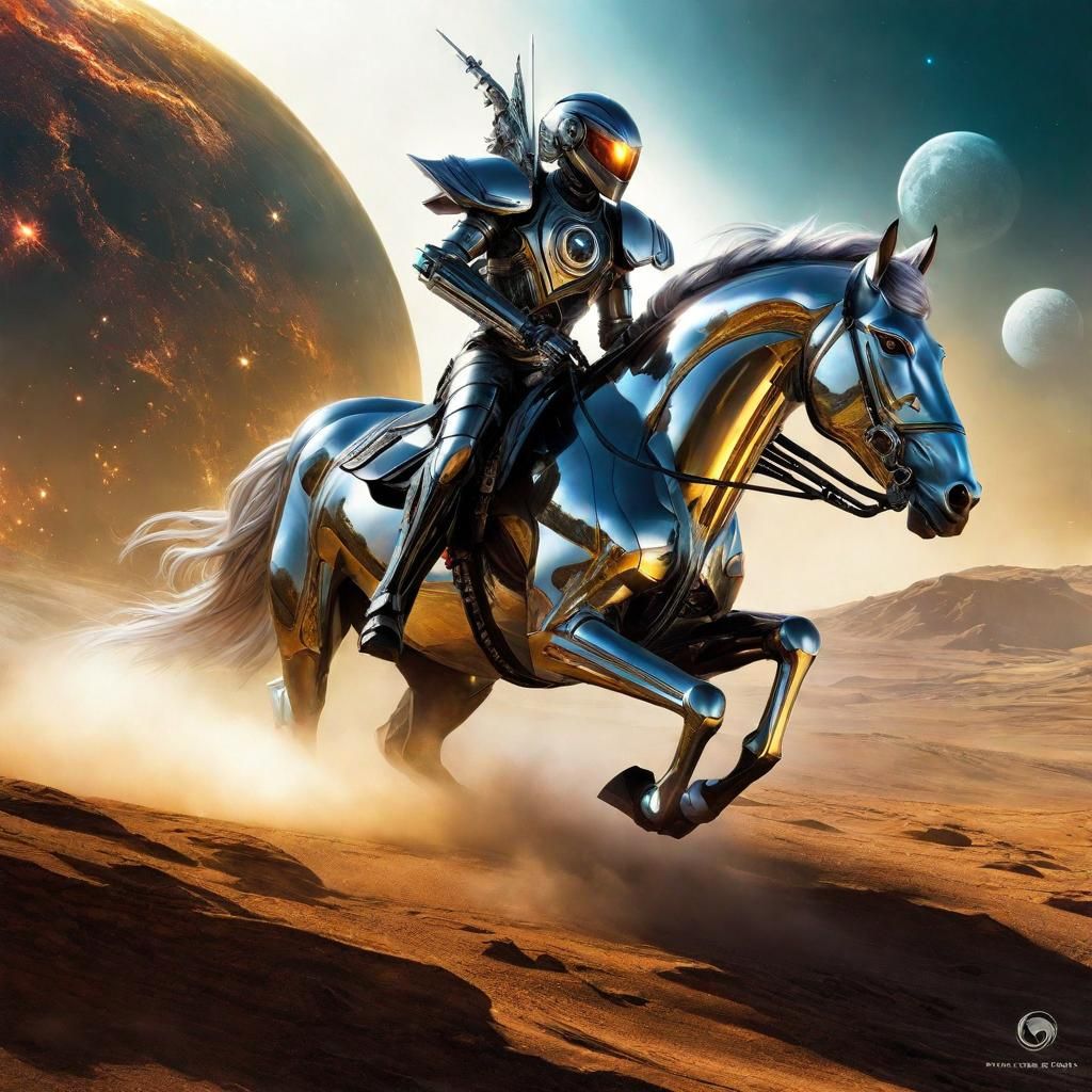 Metallic Robot Horse on Alien Planet