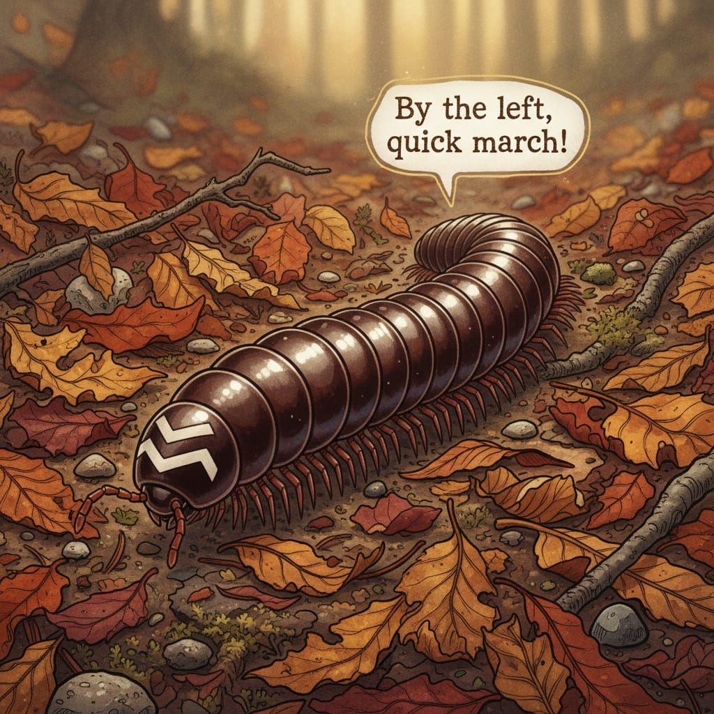 Marching Millipede in Whimsical Children's Book Style