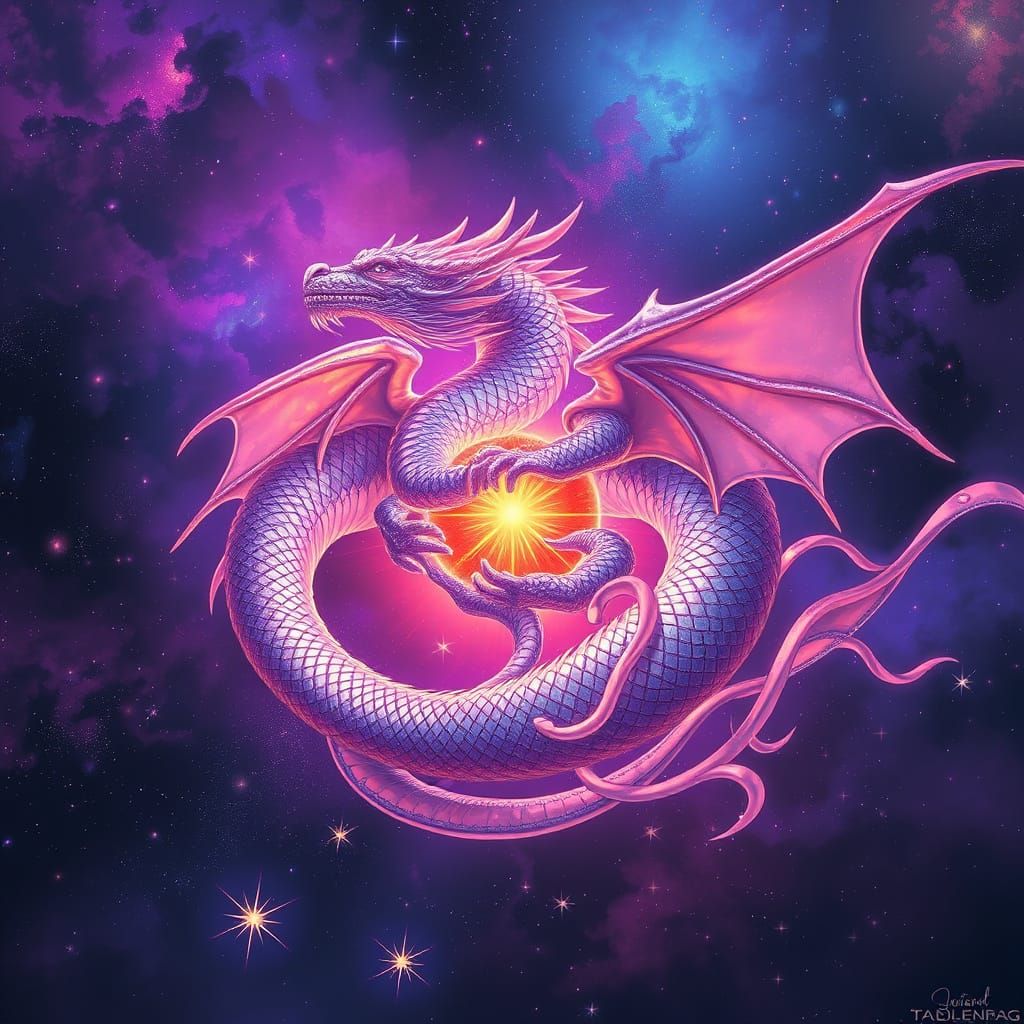 Celestial Dragon Illuminates Dying Star in Vibrant Cosmic Hu...