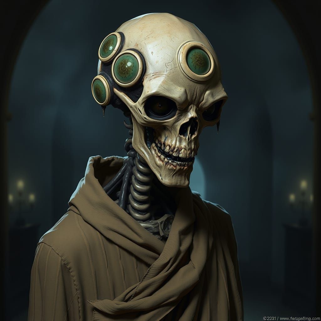 Gothic Skeletal Entity in Dark Mystical Atmosphere