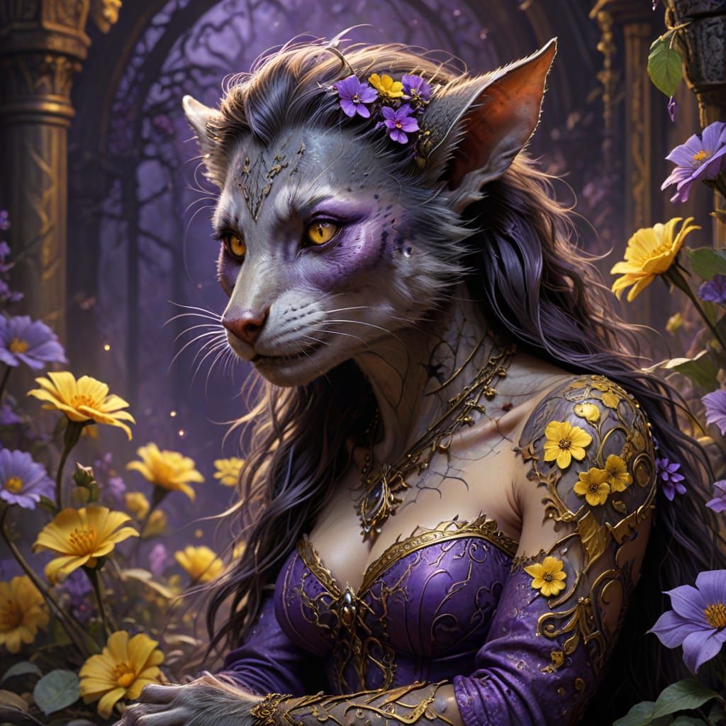 Female Werrat Temptress with Floral Face in Mystical Setting