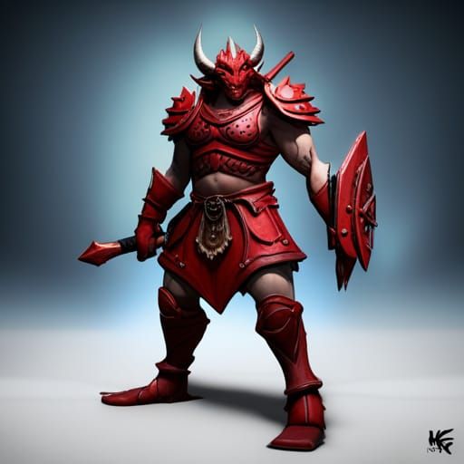 Detailed Red Dragonborn Barbarian in Dark Fantasy Style