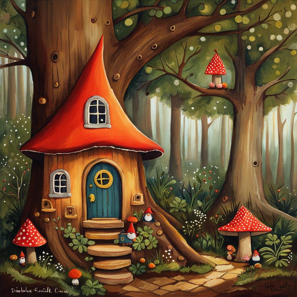 Charming Gnome House Drawing in Cozy Forest