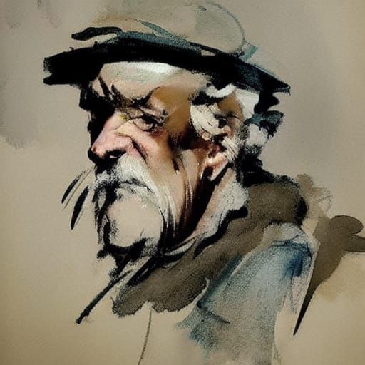 Grumpy Old Man Portrait in Painterly Style