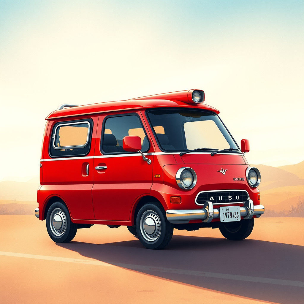 Red Miniature Camper in Syd Mead Style