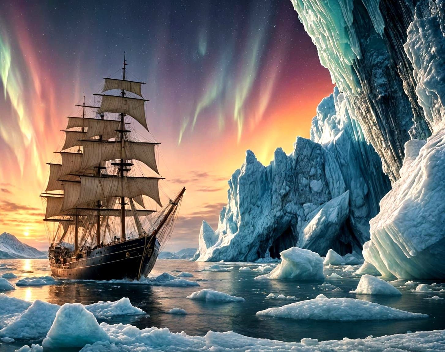 Hyperrealistic Seascape of Ice Wall Crumbles