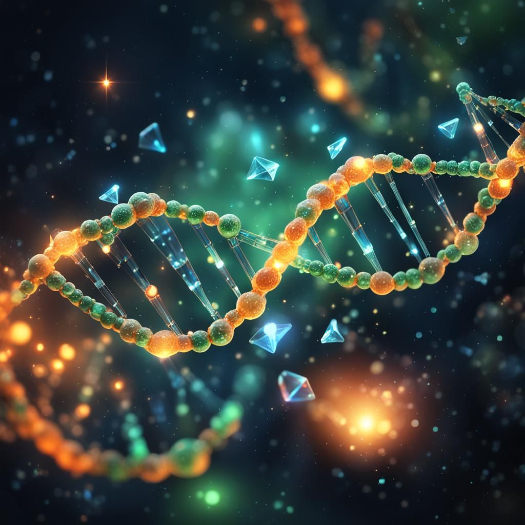 Glowing Crystal DNA Molecule in Dark Fantasy Style