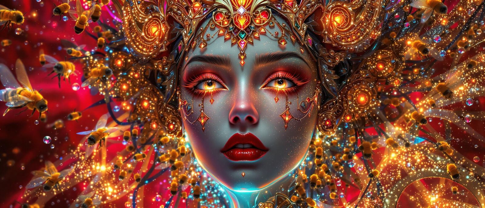 Goddess of Bees in Hyperrealistic Ruby Portrait with Dramati...
