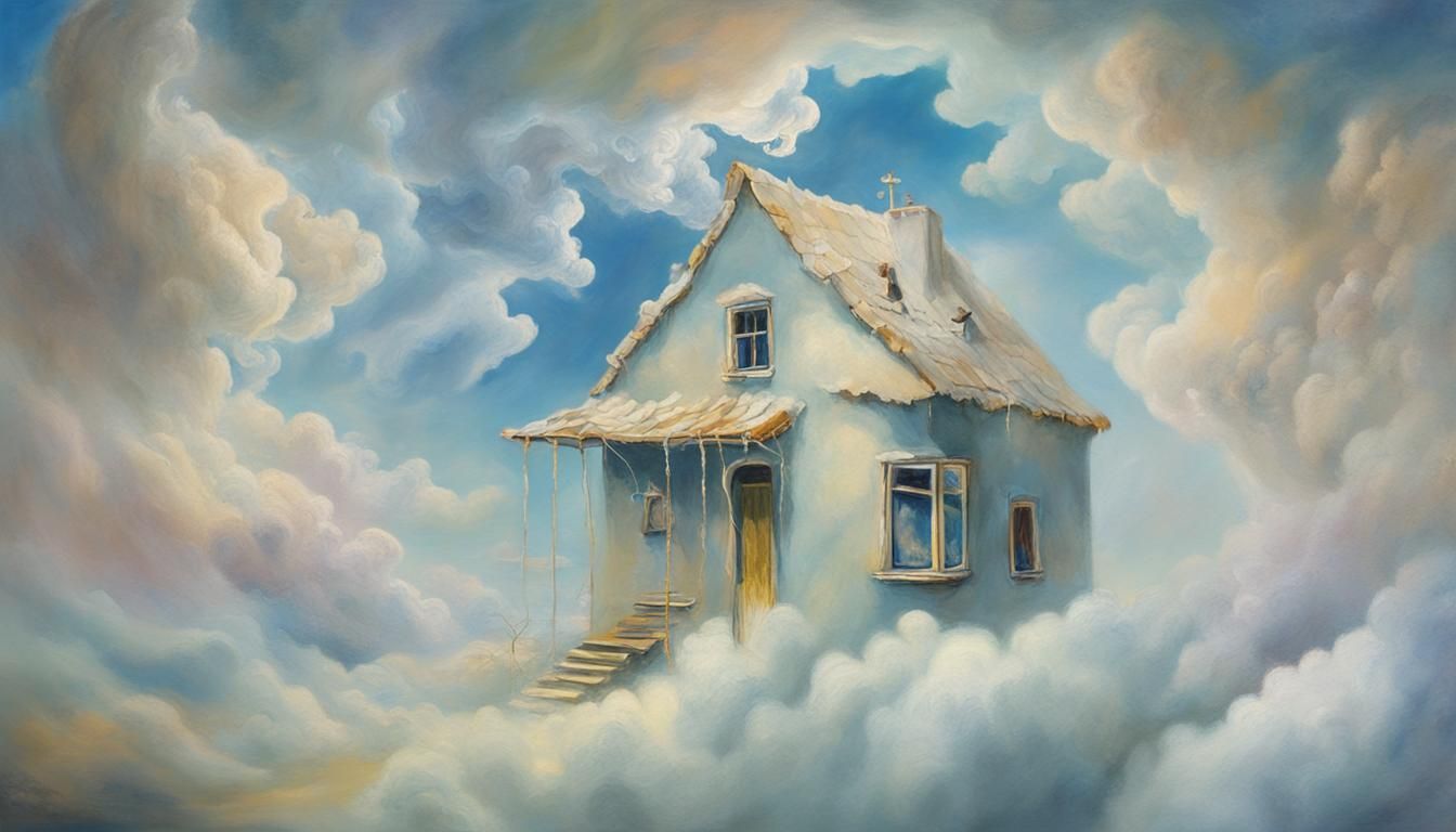 Surreal Cloud House Landscape in Pastel Colors