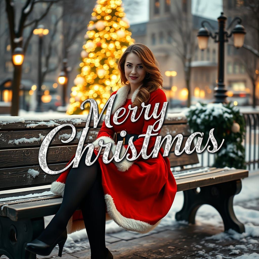 Svelte Santa Siren on Snowy Bench