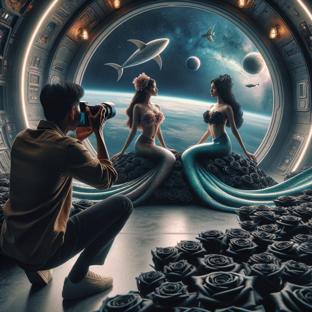 Photographer Shoots Mermaids in Spaceship with Galactic View