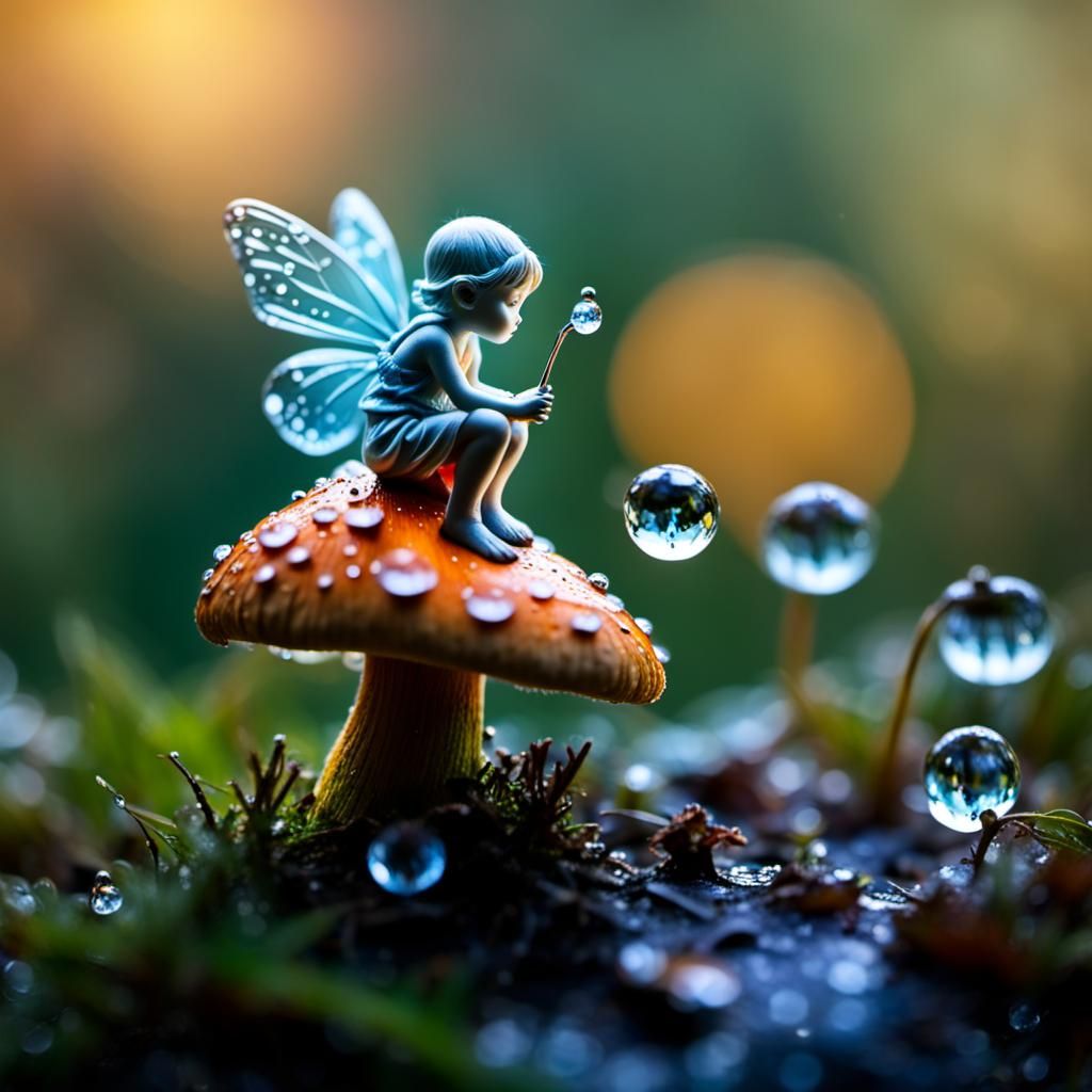 Tiny Fairy on Mushroom, Macro Photography