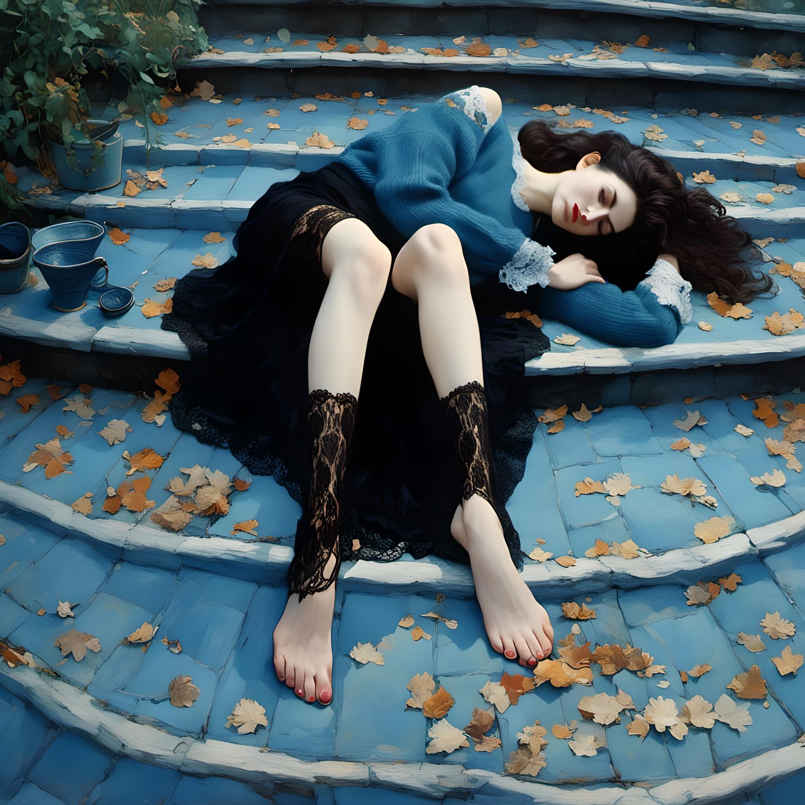 Woman in Oversized Sweater on Stone Patio