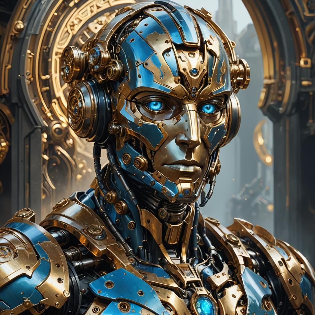Fantasy Automaton Portrait in Gold Metal Style