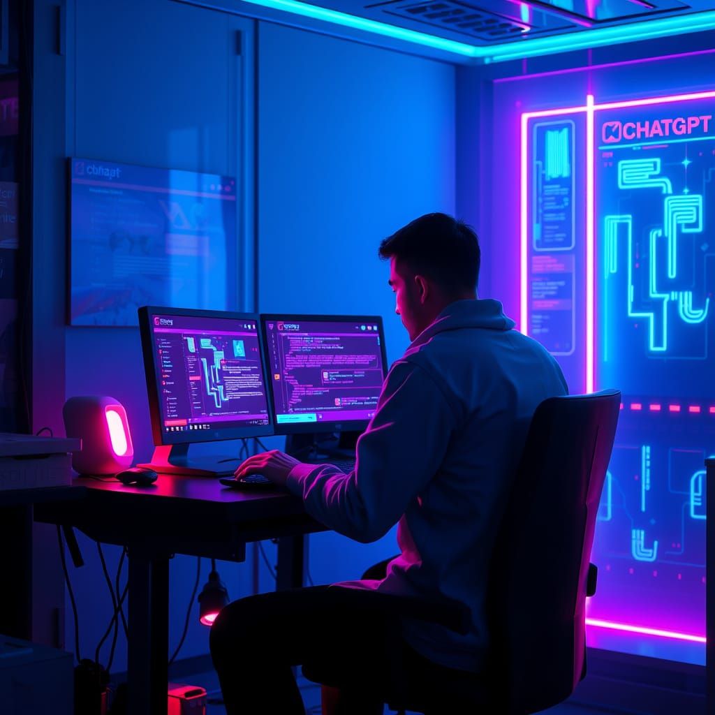 Futuristic Chatbot Interface in Neon Cyberpunk Style