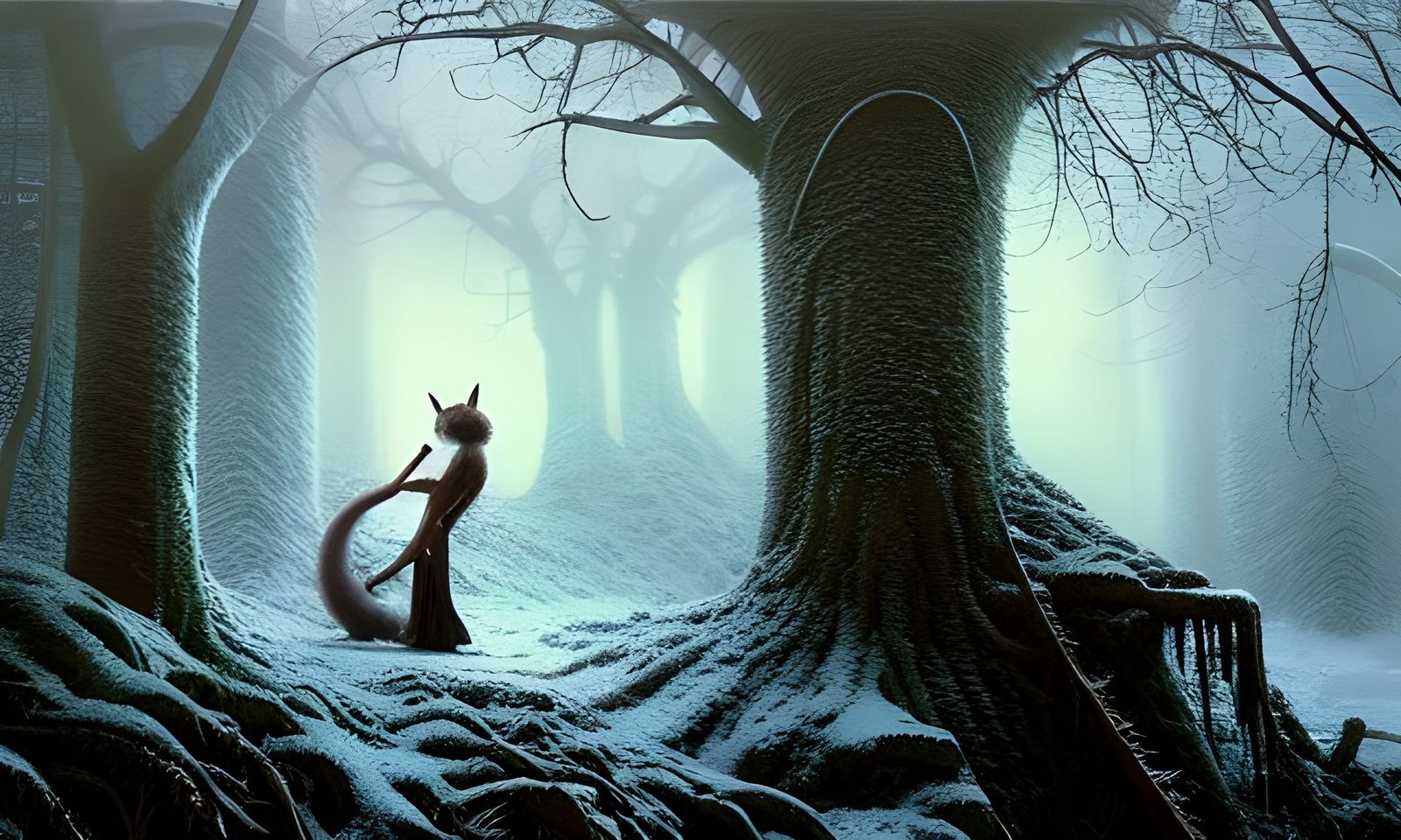 Cat-Eared Women Dance in Snowy Forest, Hyperrealistic Style
