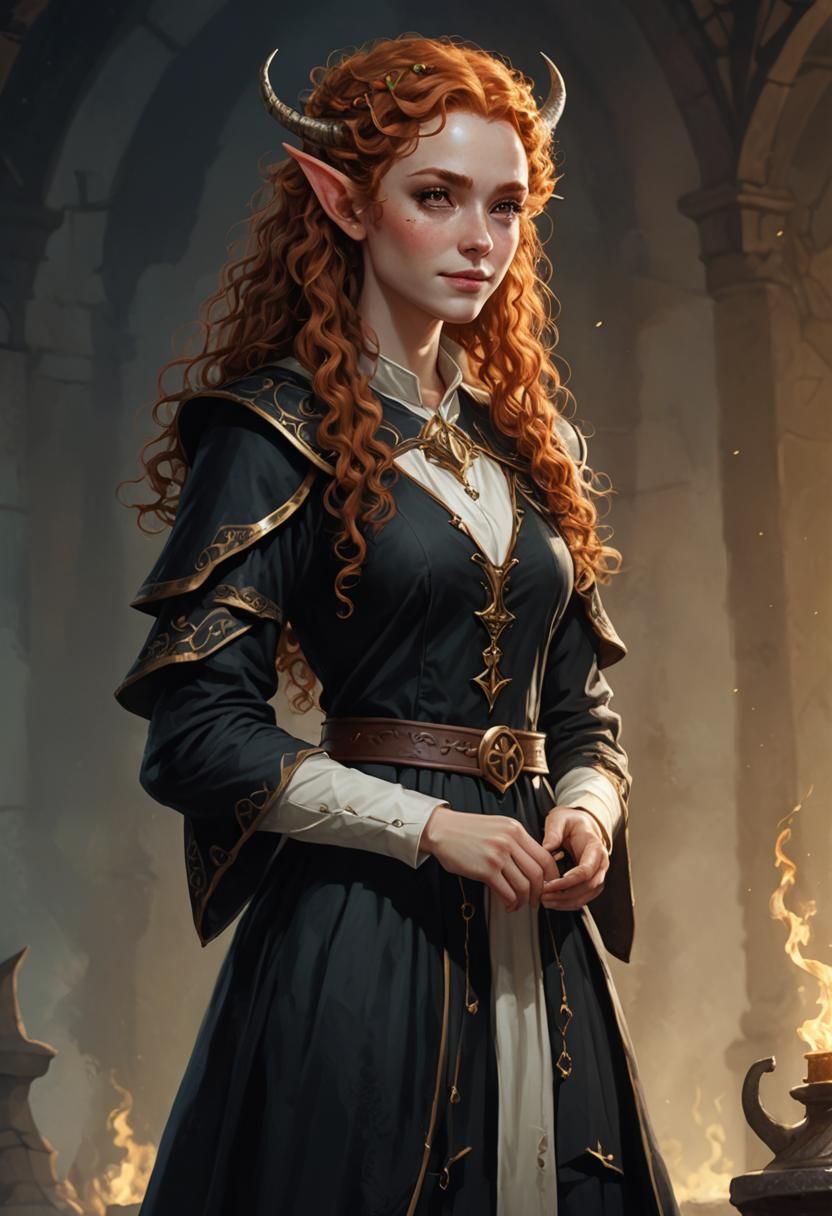 Happy Ginger Elf Cleric with Demonic Eyes