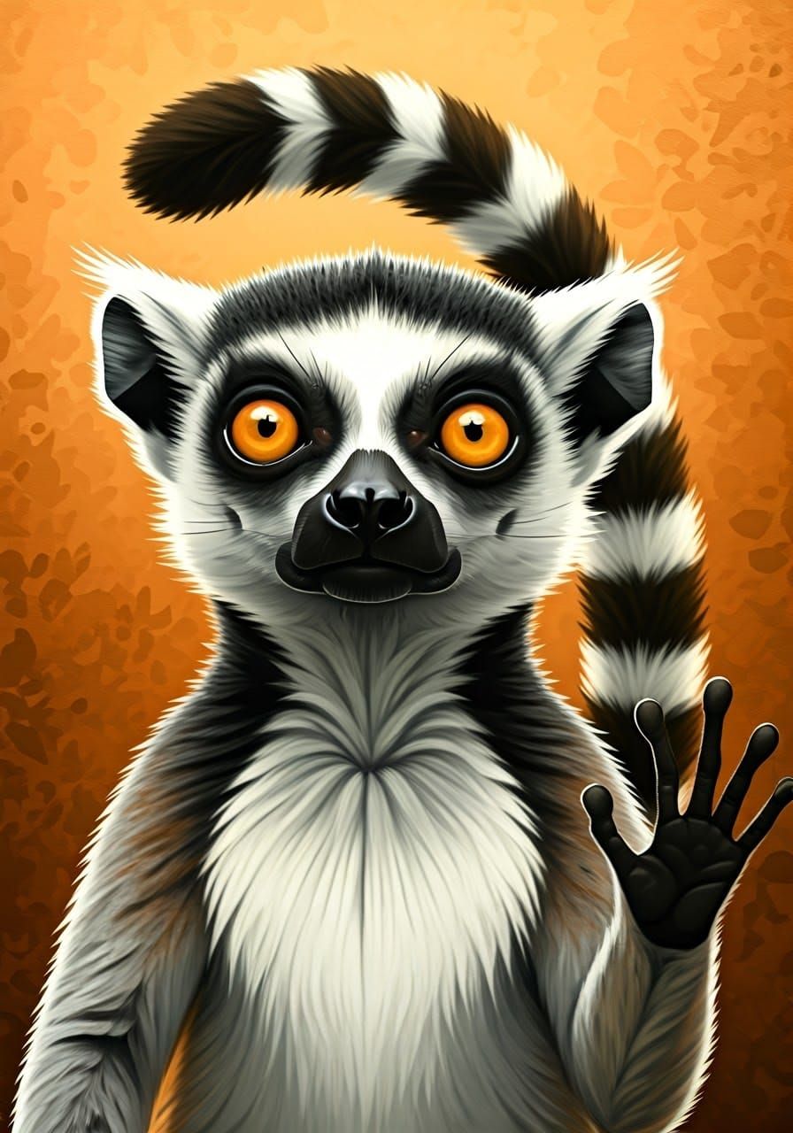 Whimsical Close-Up of a Lemur's Face in Dreamy Watercolor St...