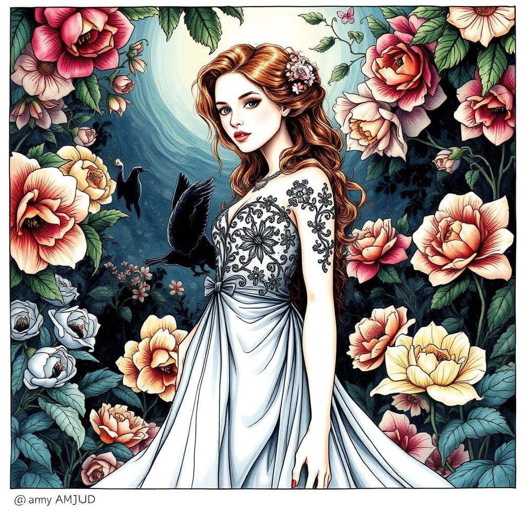 Fantasy Woman in Pen and Ink Style