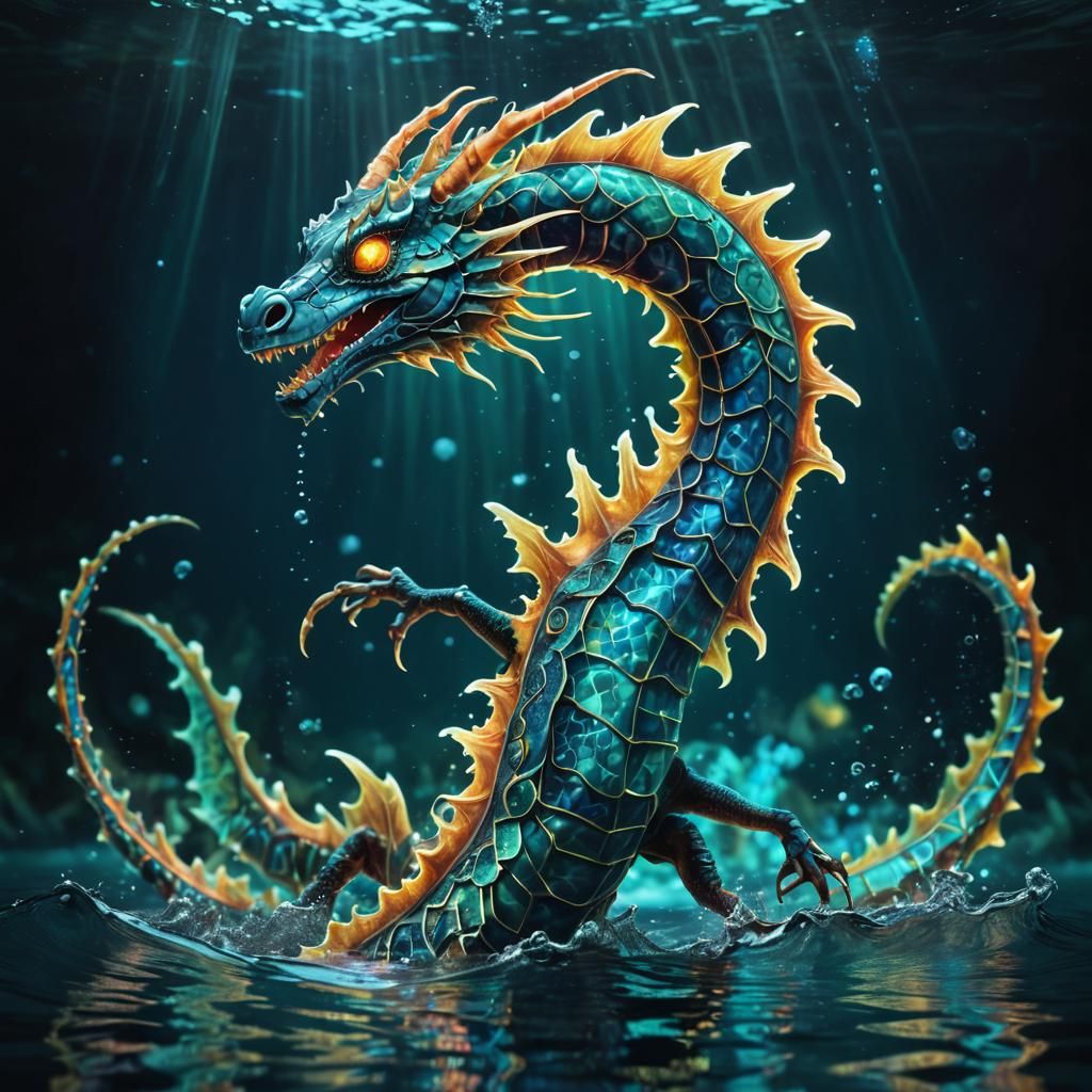 Majestic Bioluminescent Sea Dragon in Vibrant Aquatic Hues