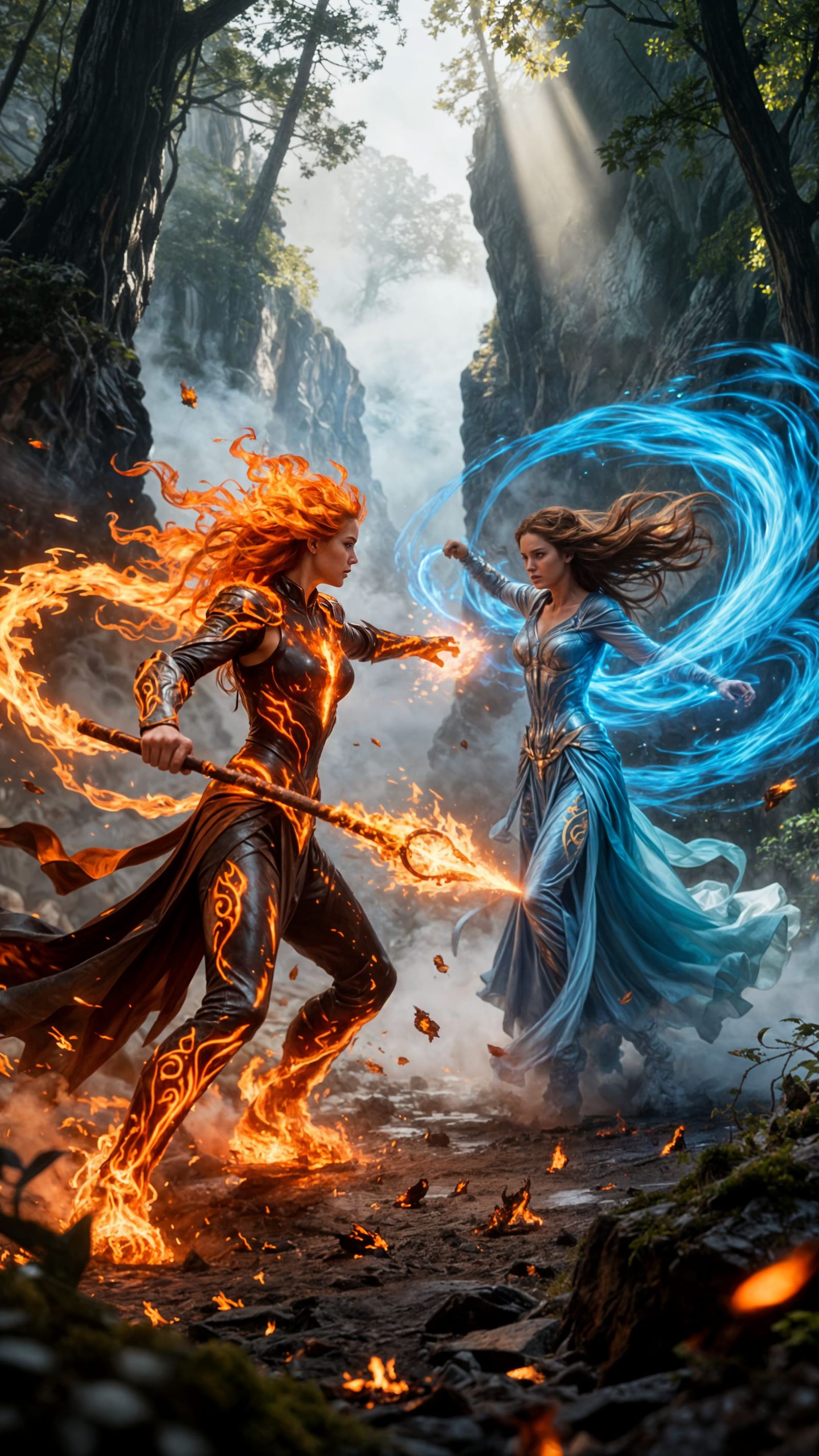 Fire and Wind Elementals Clash in Spell Battle