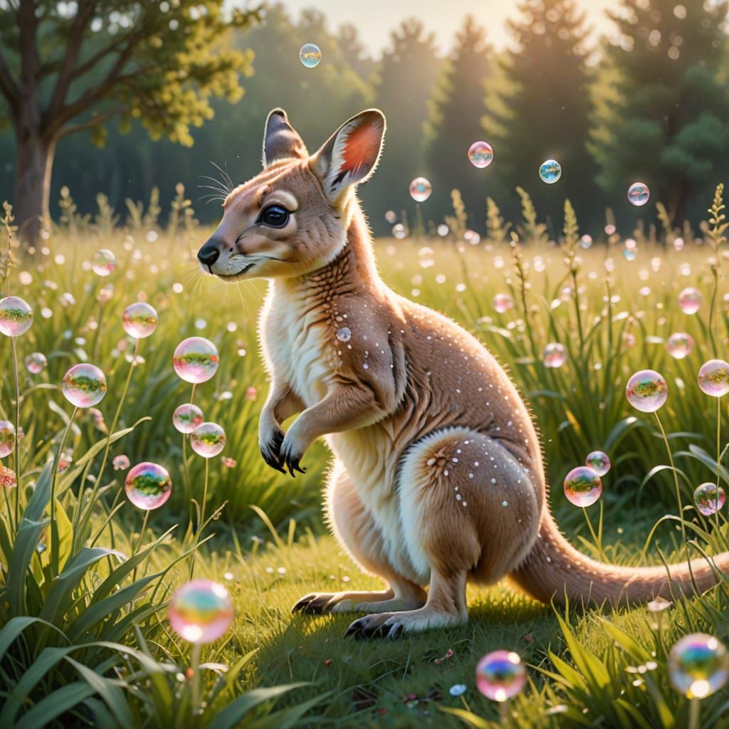 Jelly-Bubble Kangaroo Hopping in Sunny Meadow